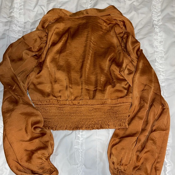 Rust orange v-neck satin blouse - Picture 8 of 8